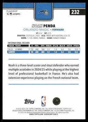 2025 Topps Flagship Noah Penda #232 RC Basketball - Basketball Card Single