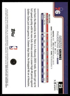 2025 Topps Flagship Quentin Grimes #25 Basketball - Basketball Card Single