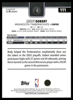 2025 Topps Flagship Rudy Gobert #111 20/20 Basketball - Basketball Card Single