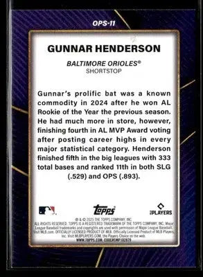 2025 Topps Gunnar Henderson #OPS-11 OPS Leaders Baltimore Orioles