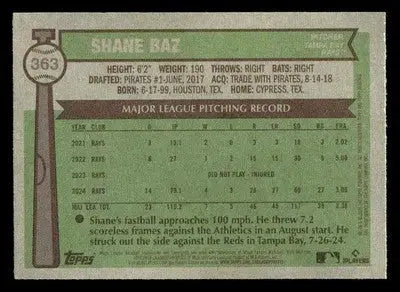 2025 Topps Heritage #363 Shane Baz - Baseball Card Single