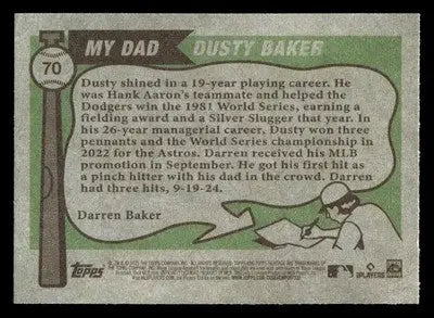 2025 Topps Heritage #70 Dusty Baker / Darren Baker - Baseball Card Single