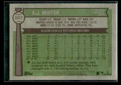 2025 Topps Heritage A.J. Minter #597 Light Blue Sparkle Refractor Mets