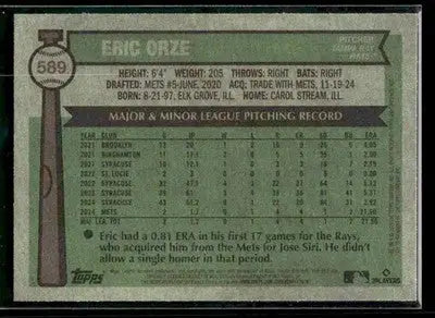 2025 Topps Heritage Eric Orze #589 RC Tampa Bay Rays
