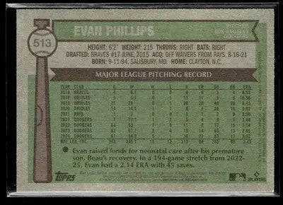2025 Topps Heritage Evan Phillips #513 Los Angeles Dodgers