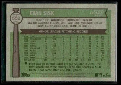 2025 Topps Heritage Evan Sisk #552 Light Blue Sparkle Refr RC Pittsburgh Pirates - Baseball Card Single
