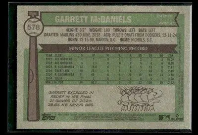 2025 Topps Heritage Garrett McDaniels #578 RC Los Angeles Angels