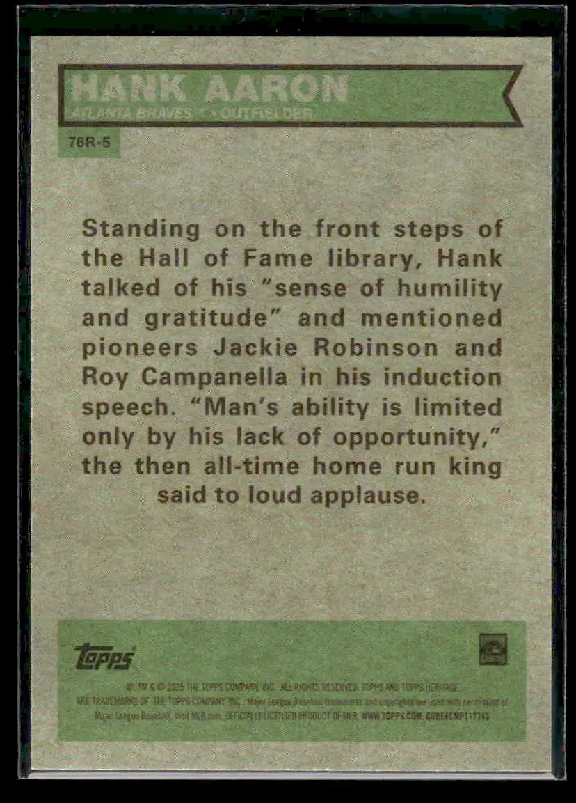 2025 Topps Heritage Hank Aaron #76R-5 1976 Retirees Holographic Atlanta Braves - Baseball Card Single