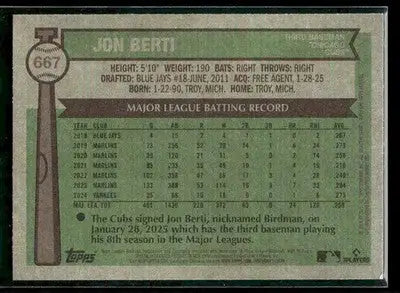 2025 Topps Heritage Jon Berti #667 Chicago Cubs