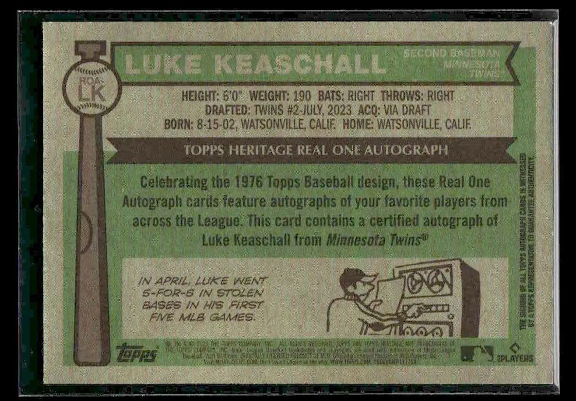 2025 Topps Heritage Luke Keaschall #ROA-LK Real One Autos Minnesota Twins - Baseball Card Single