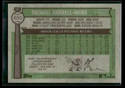 2025 Topps Heritage Michael Darrell-Hicks #655 Chrome Refr RC Pittsburgh Pirates - Baseball Card Single