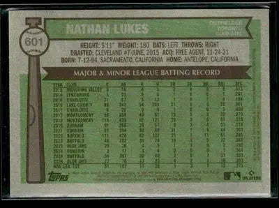 2025 Topps Heritage Nathan Lukes #601 Chrome Light Blue Sparkle Refr Blue Jays