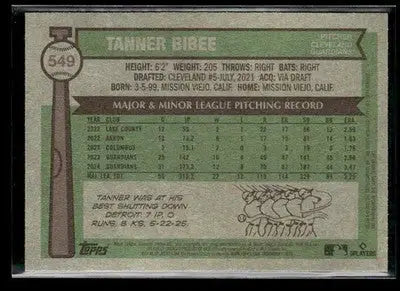 2025 Topps Heritage Tanner Bibee #549 Cleveland Guardians - Baseball Card Single