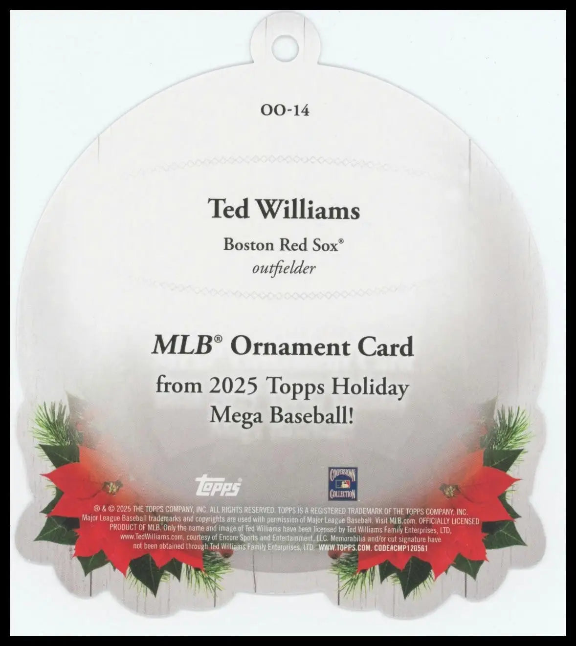 2025 Topps Holiday Die Cut Ornament Ted Williams #OO-14 Boston Red Sox Baseball - Baseball Card Single