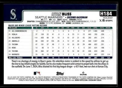 2025 Topps Holiday Ryan Bliss #H184 RC Seattle Mariners