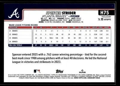2025 Topps Holiday Spencer Strider #H75 Atlanta Braves