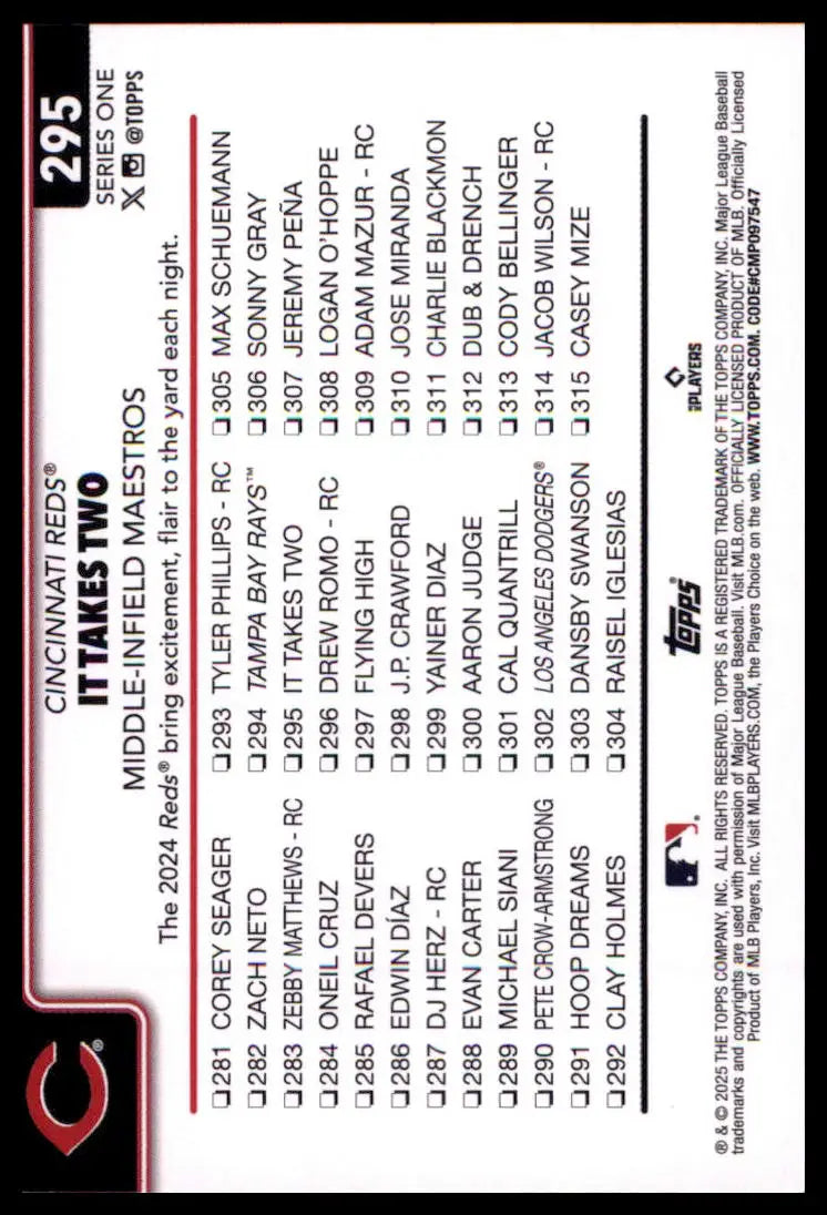 2025 Topps It Takes Two: Middle-Infield Maestros 295 Cincinnati Reds NM - Baseball Card Single