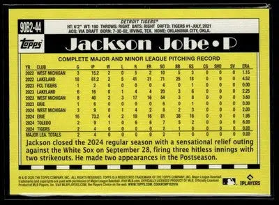 2025 Topps Jackson Jobe #90B2-44 1990 Topps Baseball 35th Anniversary Tigers