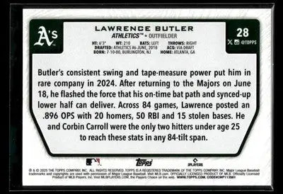 2025 Topps Lawrence Butler #28 Flagship Collection (Series Two) Athletics