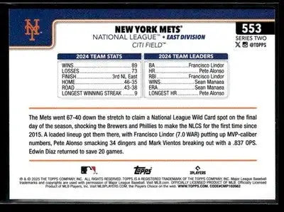 2025 Topps New York Mets #553 Aqua Rainbow Foil SP New York Mets