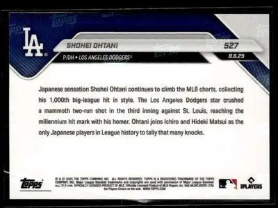 2025 Topps Now #527 Shohei Ohtani HR for 1,000th MLB Hit - Baseball Card Single