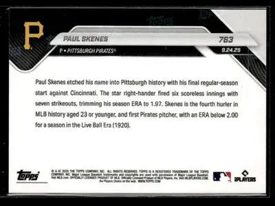 2025 Topps Now #763 Paul Skenes - Baseball Card Single