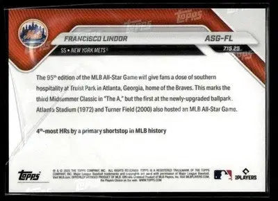 2025 Topps Now MLB All-Star Game #ASG-FL Francisco Lindor - Baseball Card Single