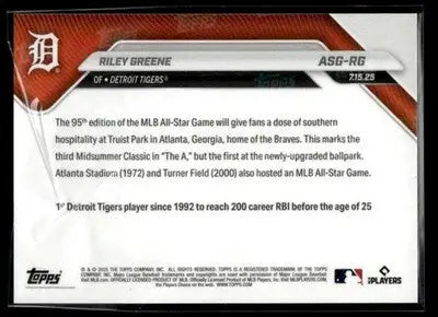 2025 Topps Now MLB All-Star Game #ASG-RG Riley Greene - Baseball Card Single