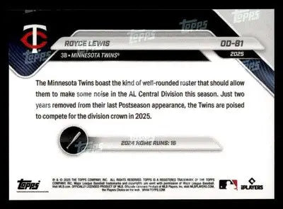 2025 Topps Now Road to Opening Day Minnesota Twins #OD-81 Royce Lewis - Baseball Card Single