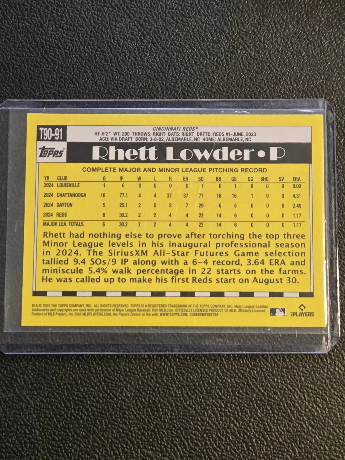 2025 Topps Rhett Lowder 1990 Topps Baseball 35th Anniversary (Series One) - Baseball Card Single