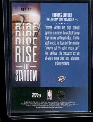 2025 Topps Rise to Stardom Thomas Sorber #RTS-15 RC Basketball - Basketball Card Single