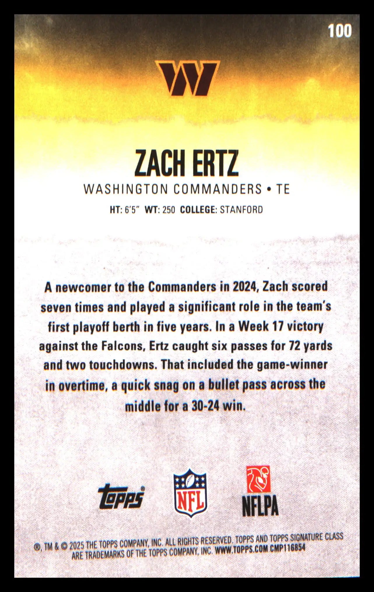 2025 Topps Signature Class #100 Zach Ertz - Football Card Single