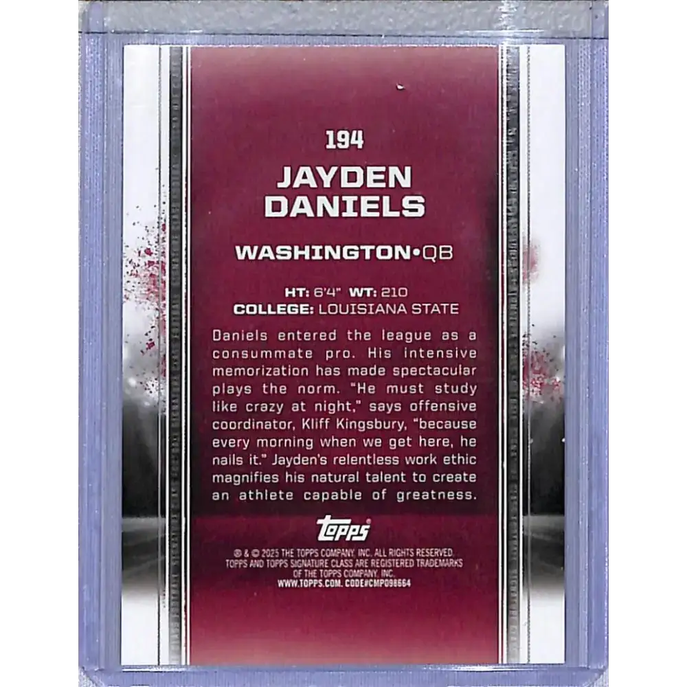 2025 Topps Signature Class #194 Jayden Daniels NM-MT Washington Commanders - Football Card Single