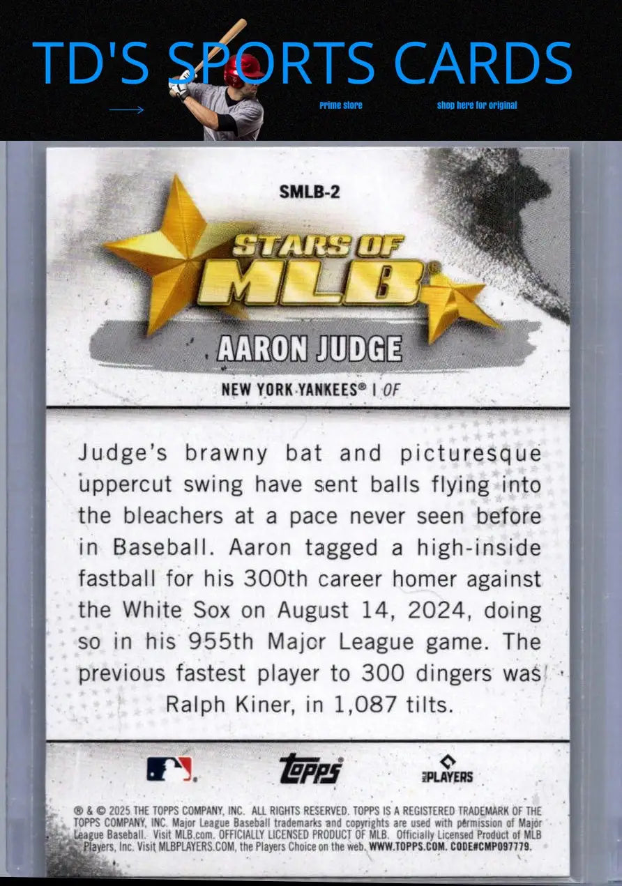 Aaron Judge baseball card from 2025 Topps Stars of MLB series featuring Judge Stars