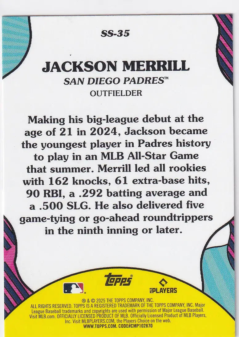 2025 TOPPS #SS-35 JACKSON MERRILL SUMMER SUPERSTARS- SAN DIEGO PADRES - Baseball Card Single