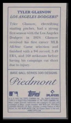 2025 Topps T205 Tyler Glasnow #NNO Piedmont Back Los Angeles Dodgers