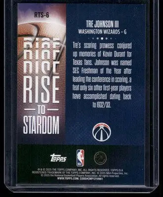 2025 Topps Tre Johnson III #RTS-6 RC Basketball - Basketball Card Single