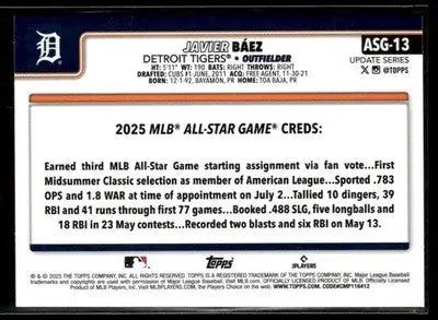 2025 Topps Update - 2025 All-Star Game Javier Báez #ASG-13 Detroit Tigers