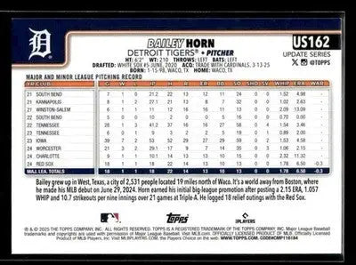 2025 Topps Update Bailey Horn #US162 Topps Logo Foil RC Detroit Tigers