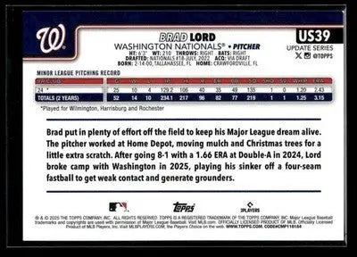 2025 Topps Update Brad Lord #US39 RC Washington Nationals