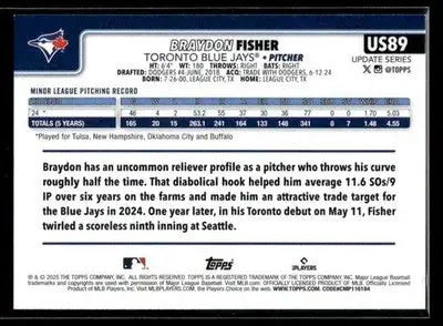 2025 Topps Update Braydon Fisher #US89 RC Toronto Blue Jays