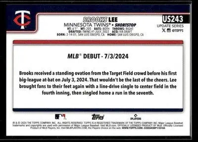 2025 Topps Update Brooks Lee #US243 Minnesota Twins