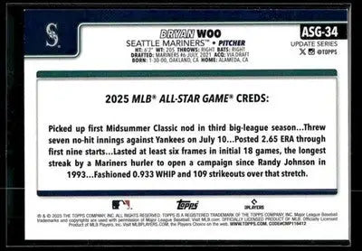 2025 Topps Update Bryan Woo #ASG-34 2025 All-Star Game Seattle Mariners