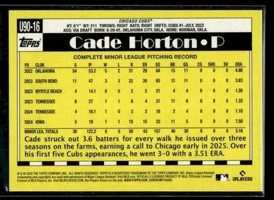 2025 Topps Update Cade Horton #U90-16 1990 35th Anniversary Chicago Cubs