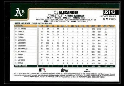 2025 Topps Update CJ Alexander #US143 RC Athletics