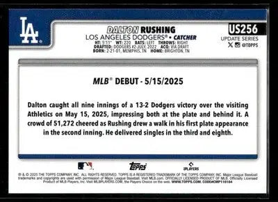 2025 Topps Update Dalton Rushing #US256 Los Angeles Dodgers