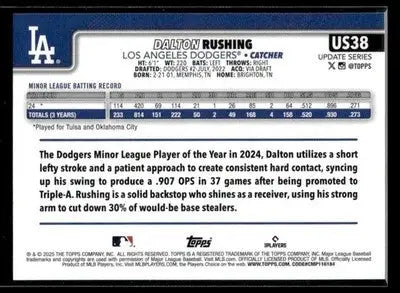 2025 Topps Update Dalton Rushing #US38 RC Los Angeles Dodgers