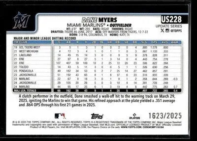 2025 Topps Update Dane Myers #US228 Gold SN #/2025 Miami Marlins