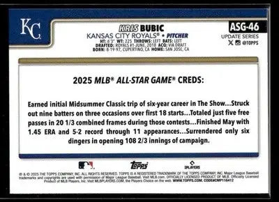 2025 Topps Update Kris Bubic #ASG-46 2025 All-Star Game Kansas City Royals