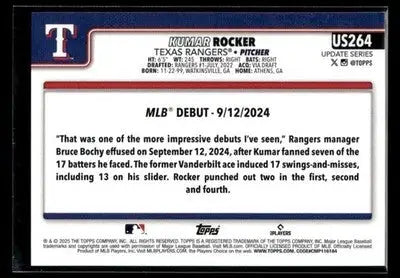 2025 Topps Update Kumar Rocker #US264 Texas Rangers
